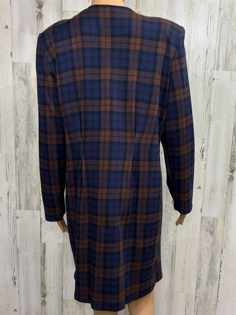 Fashion Bug Vintage 80’s-90’s Navy & Brown Plaid Button-Front Dress